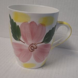 A03: Floral Mug with Pink Flower and Yellow Accents